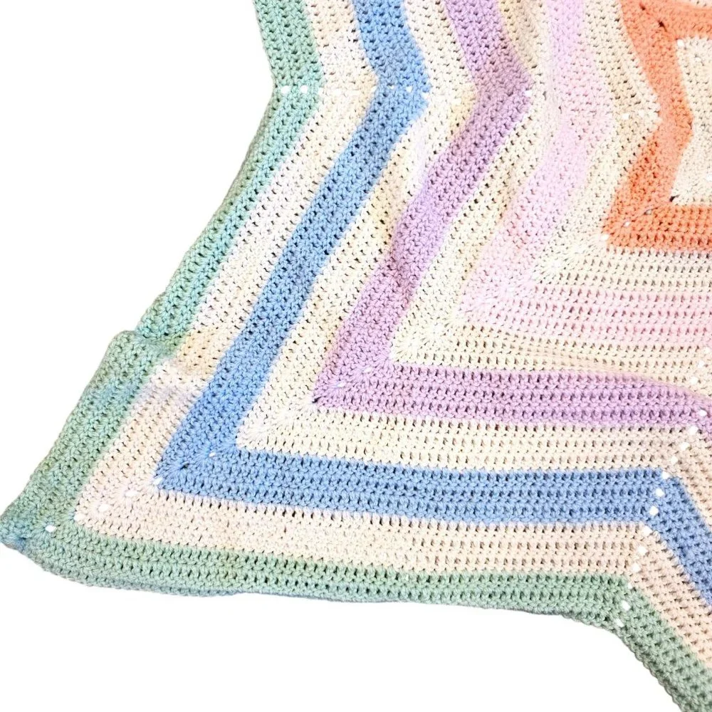 Handmade Crochet Star Baby Blanket Afghan Pastel Rainbow  48
